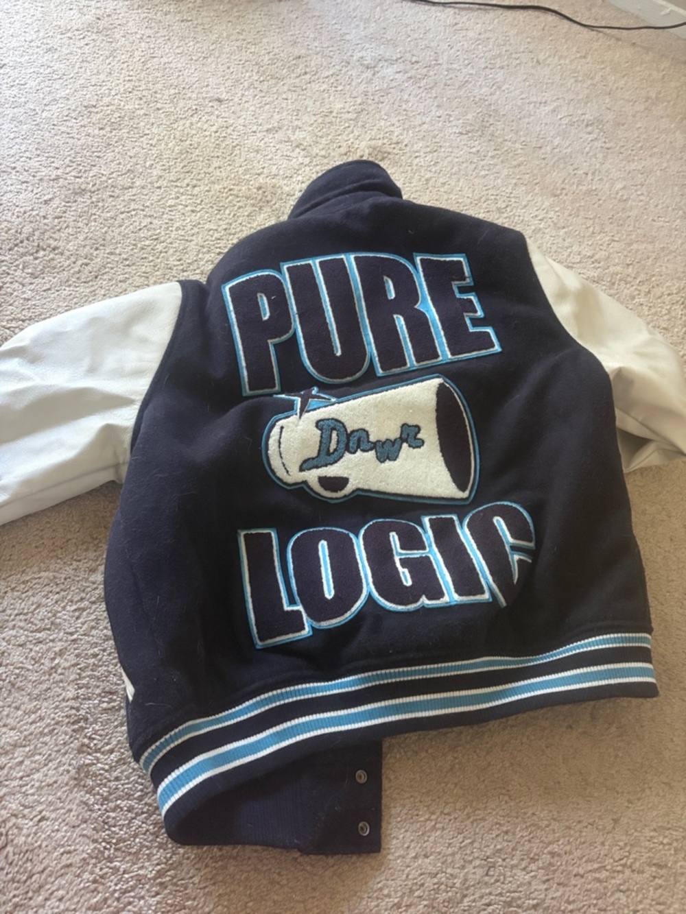 Zara Navy and White Varsity Jacket with Blue Trim